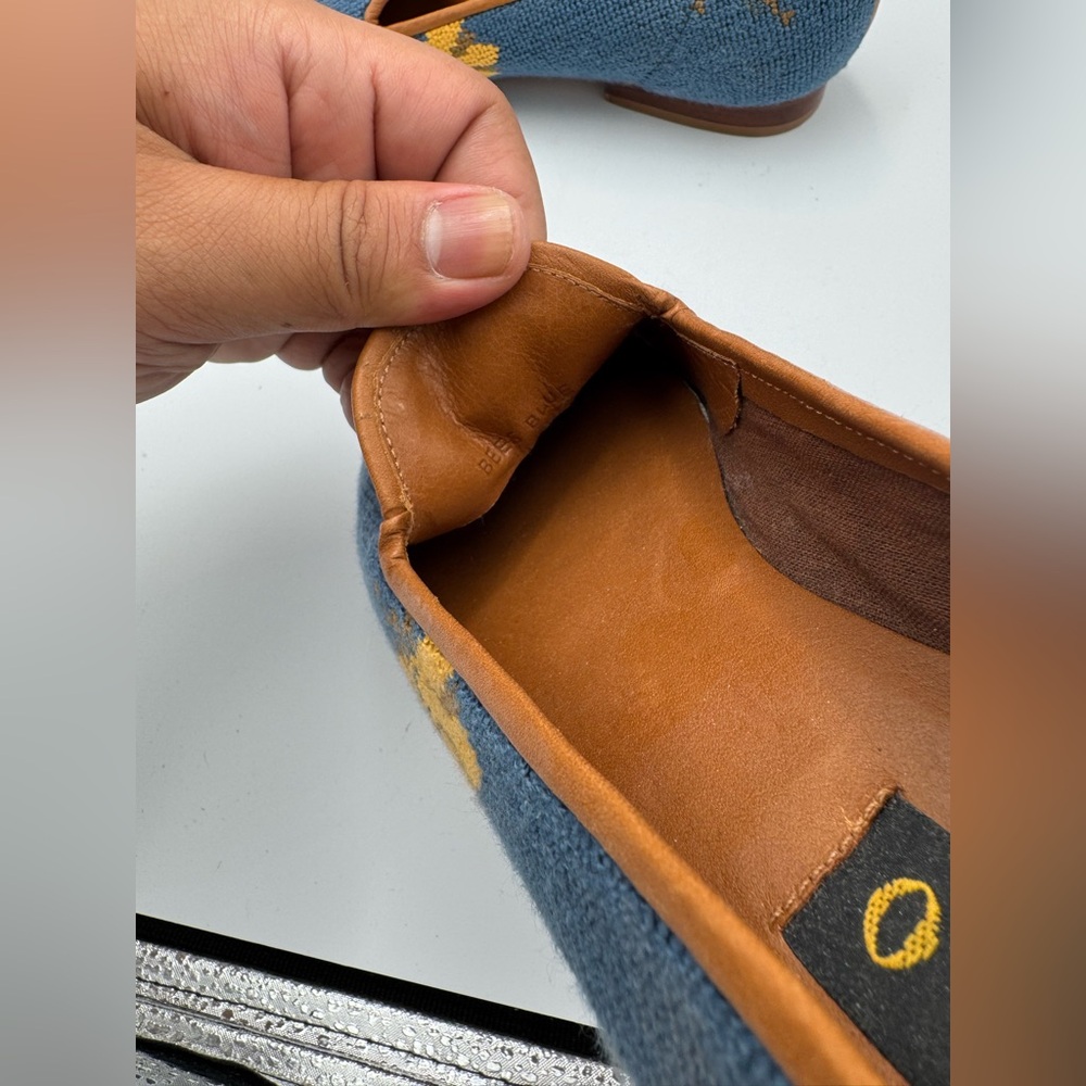 Zalo Blue Floral Needlepoint Loafers with Tan Trim - Picture 6 of 7